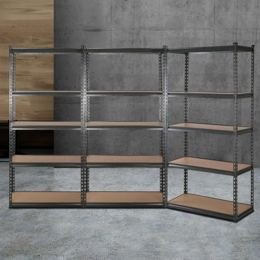 Garage Shelving - Giantz 3x1.8M x 0.9M 5-Shelves Steel Warehouse Shelving Racking Garage Storage Rack Charcoal