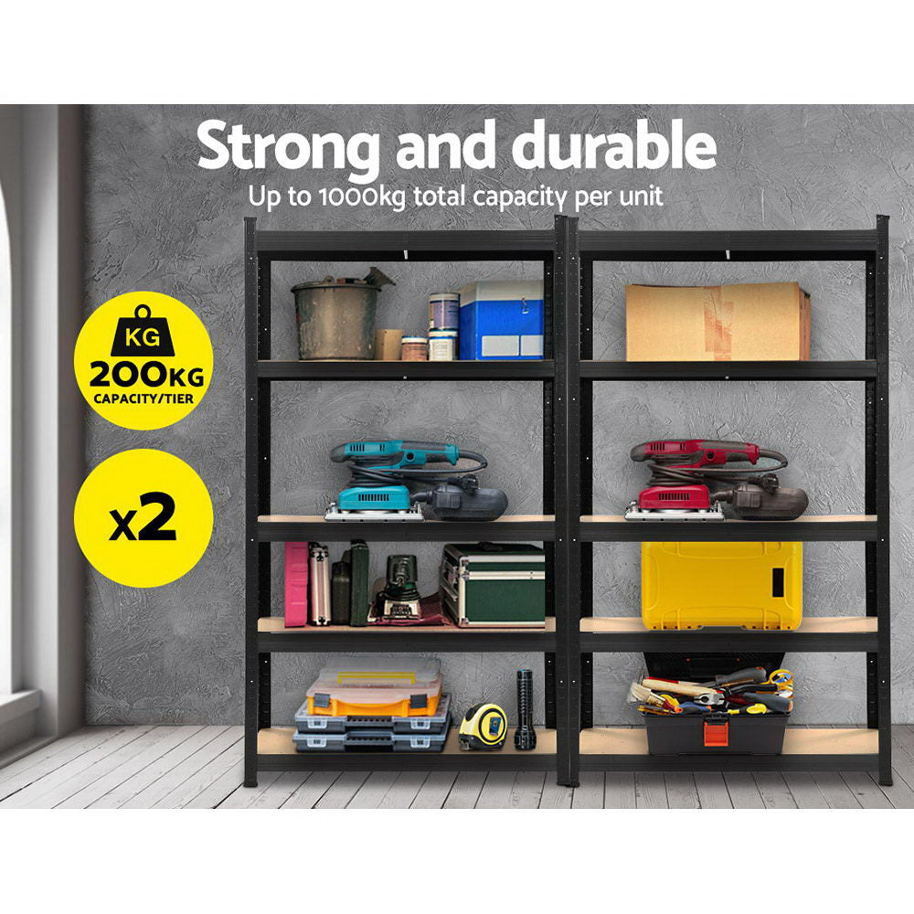 Garage Shelving - Giantz 2x1.8M x 0.9M Garage Shelving Warehouse Rack Pallet Racking Storage Shelf Black
