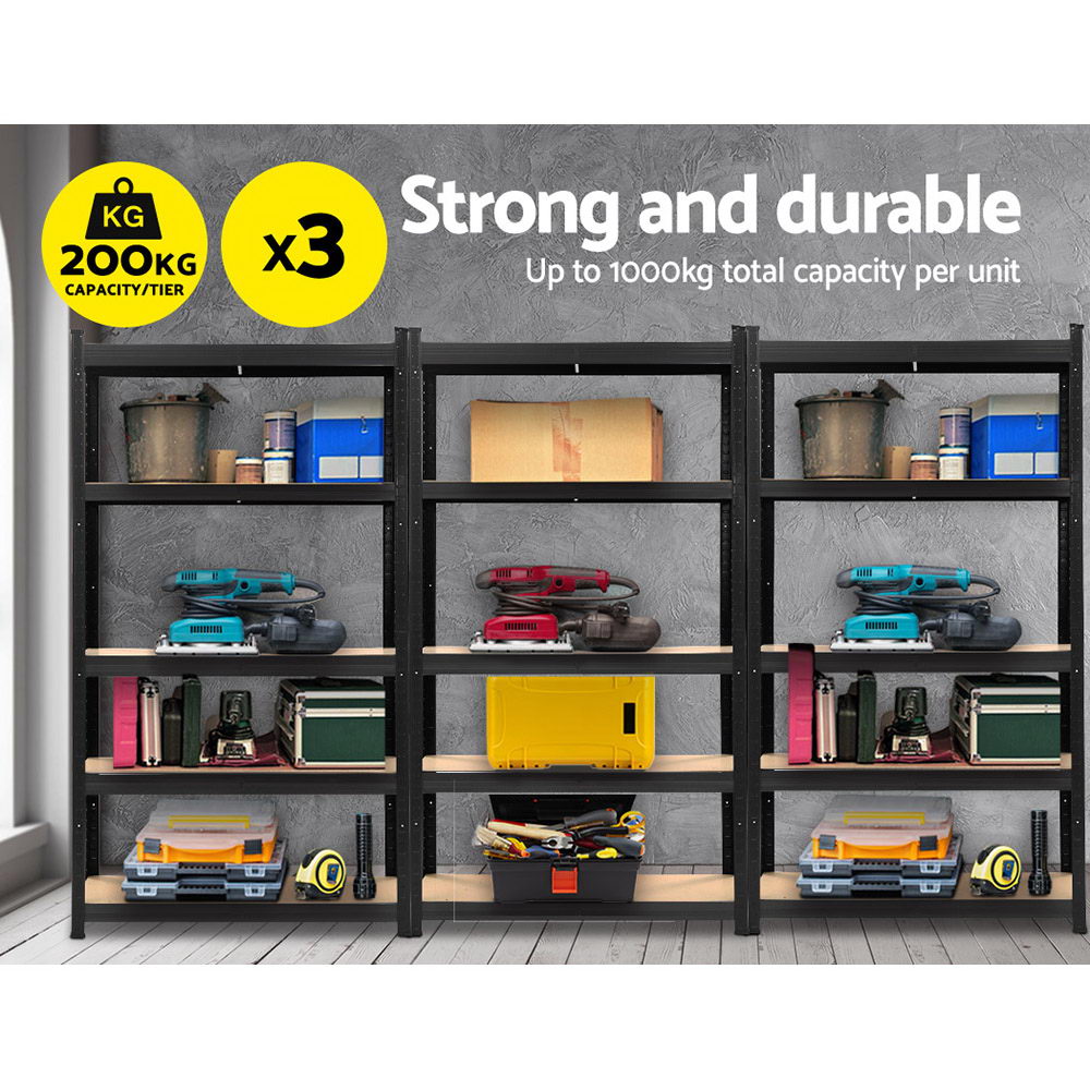 Garage Shelving - Giantz 3x1.8M x 0.9M Garage Shelving Warehouse Rack Pallet Racking Storage Shelf Black